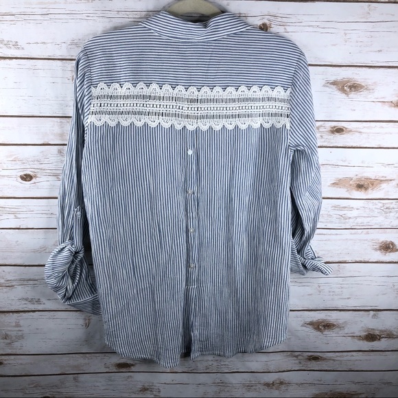 Style & Co stripe hi low crochet button back top - Picture 6 of 8